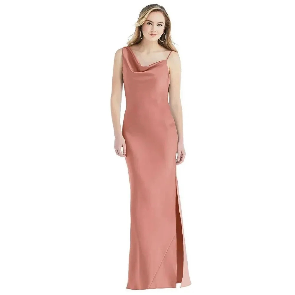 Social Bridesmaids Asymmetrical One Shoulder Satin Gown